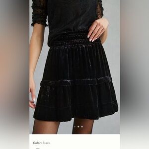 Medium Anthropologie Somerset Black Velvet short tiered skirt smocked waist